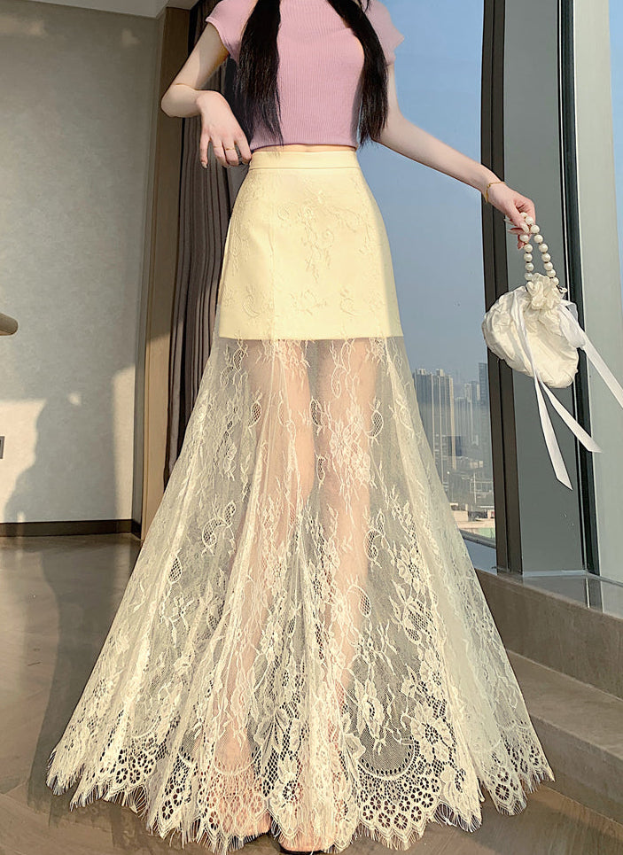 Sheer Floral Lace Maxi Skirt with Mini Lining | High-Waisted Overlay Skirt