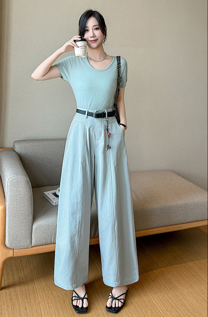 High-Rise Wide-Leg Trousers With Vertical Center Seam