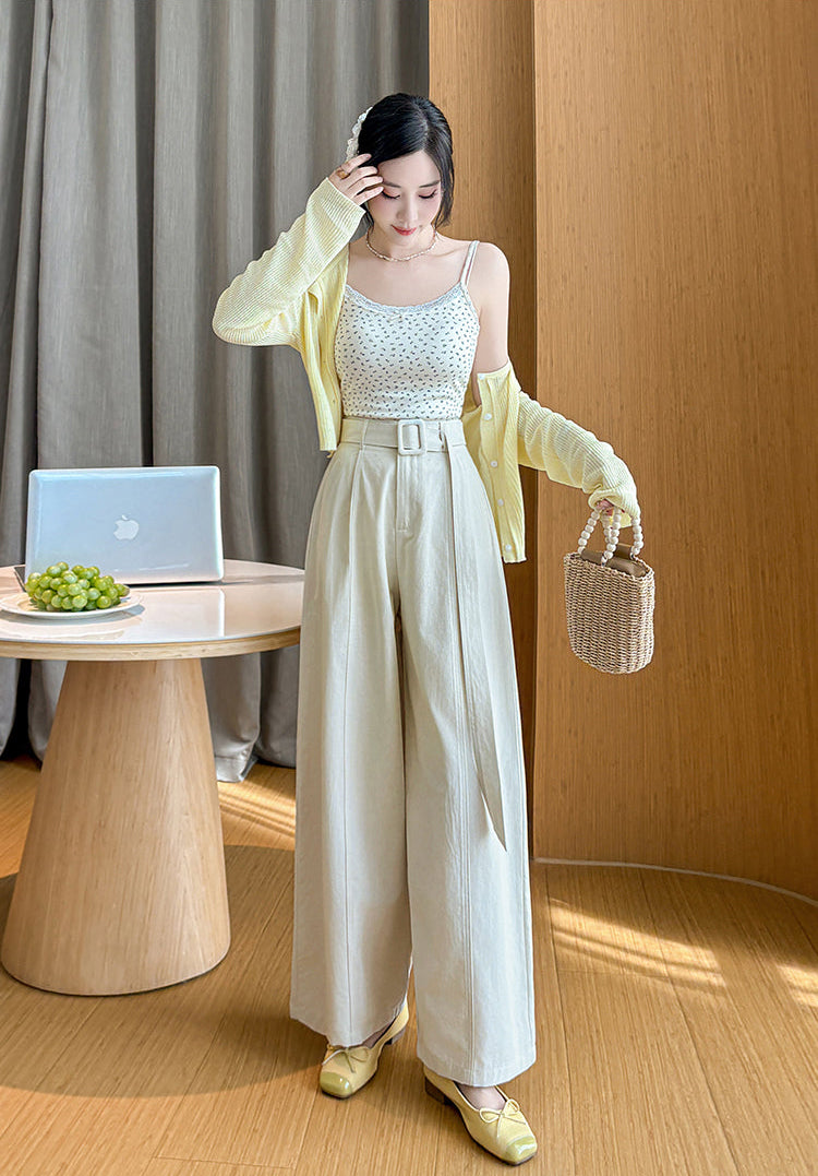 Olive Pleated Palazzo Pants-Wide Belted Culottes