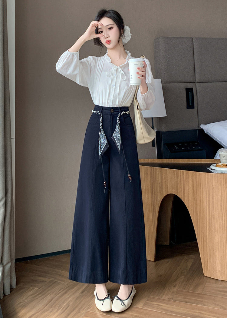 High-Waisted Boho Wide-Leg Trousers With Scarf Belt