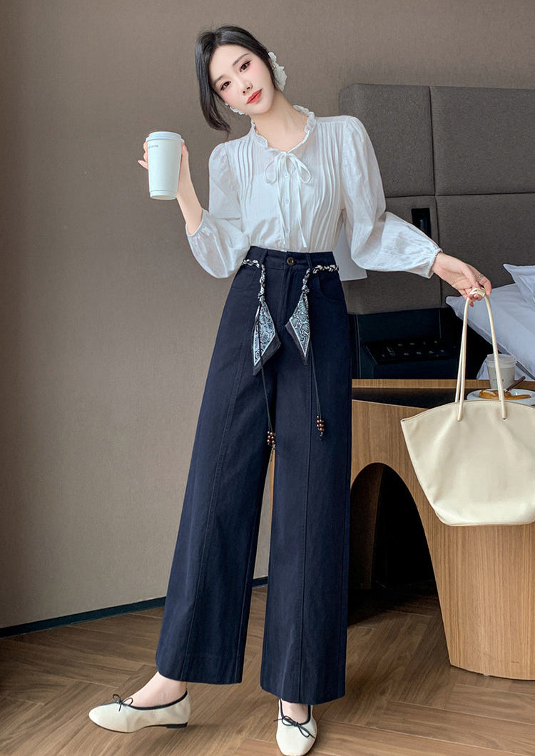 High-Waisted Boho Wide-Leg Trousers With Scarf Belt