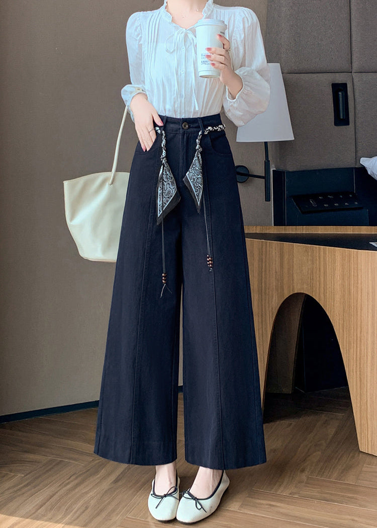 High-Waisted Boho Wide-Leg Trousers With Scarf Belt