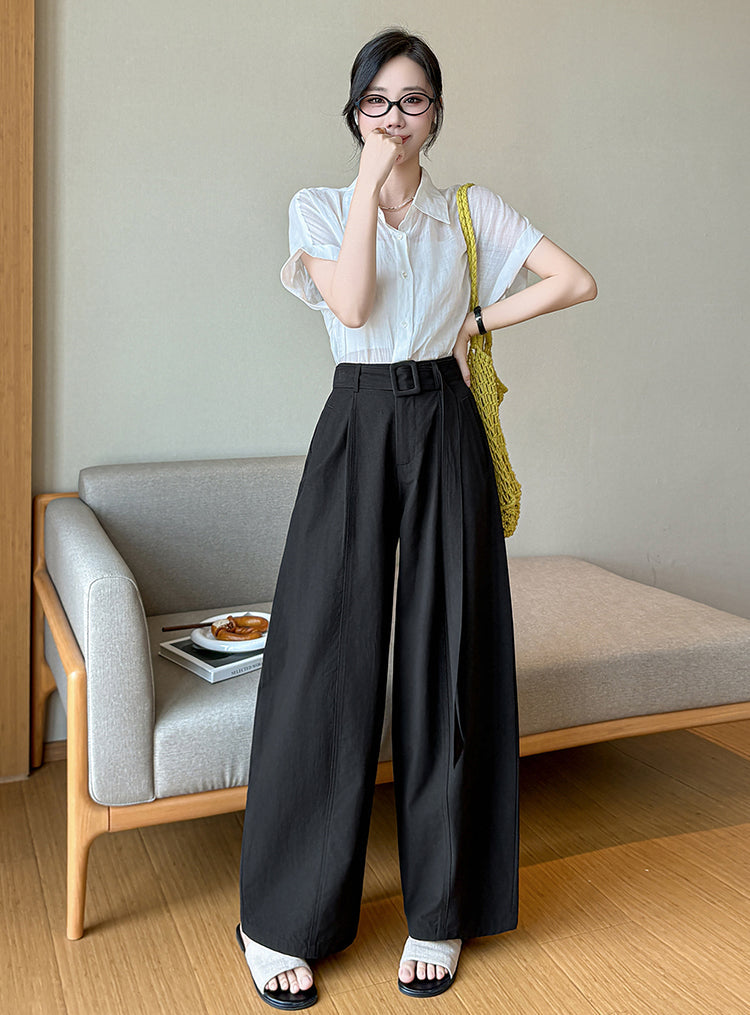Olive Pleated Palazzo Pants-Wide Belted Culottes