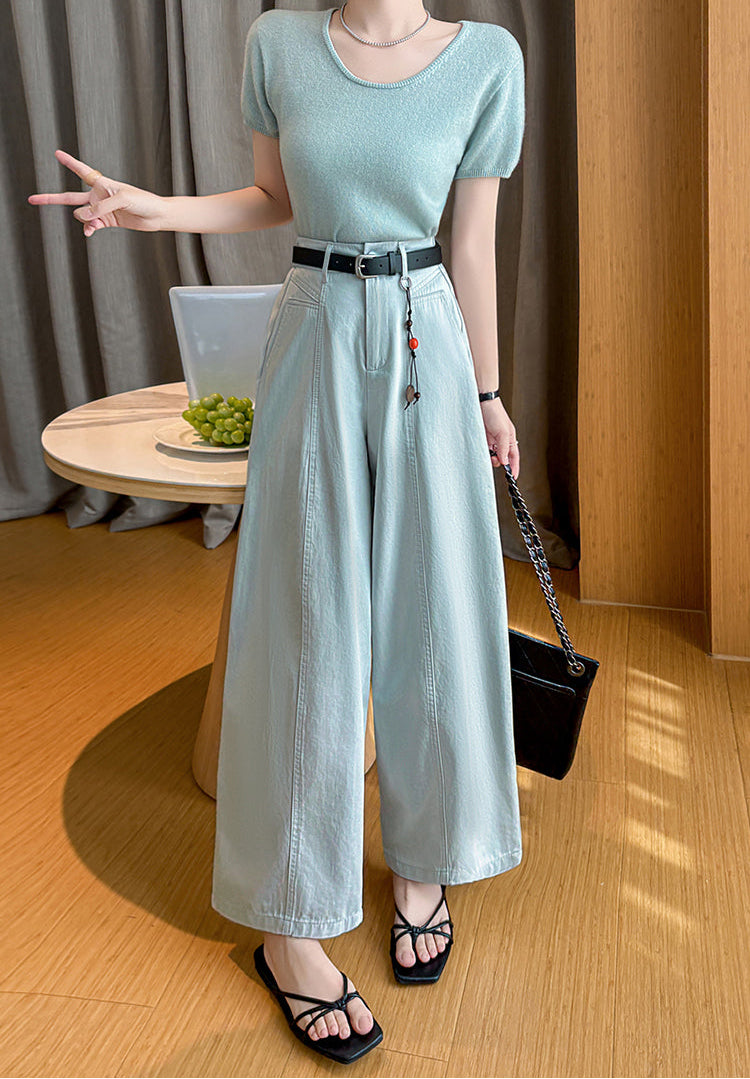 High-Rise Wide-Leg Trousers With Vertical Center Seam