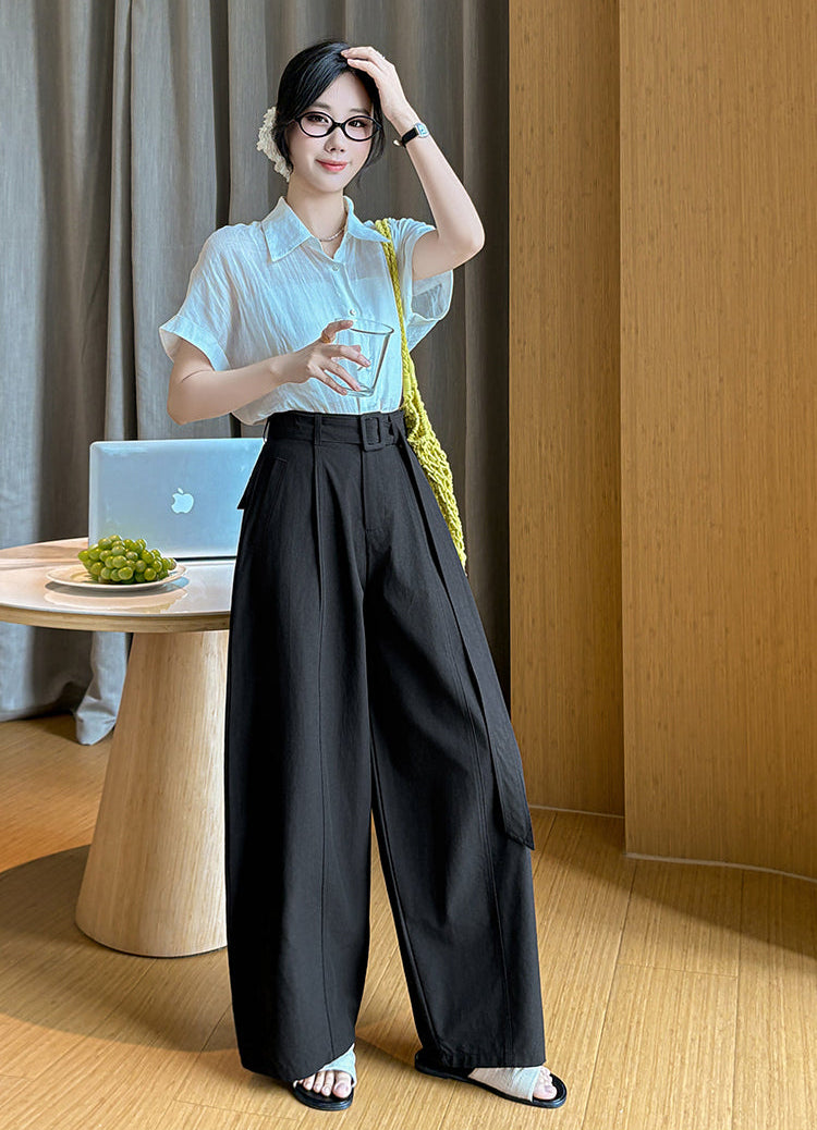 Olive Pleated Palazzo Pants-Wide Belted Culottes