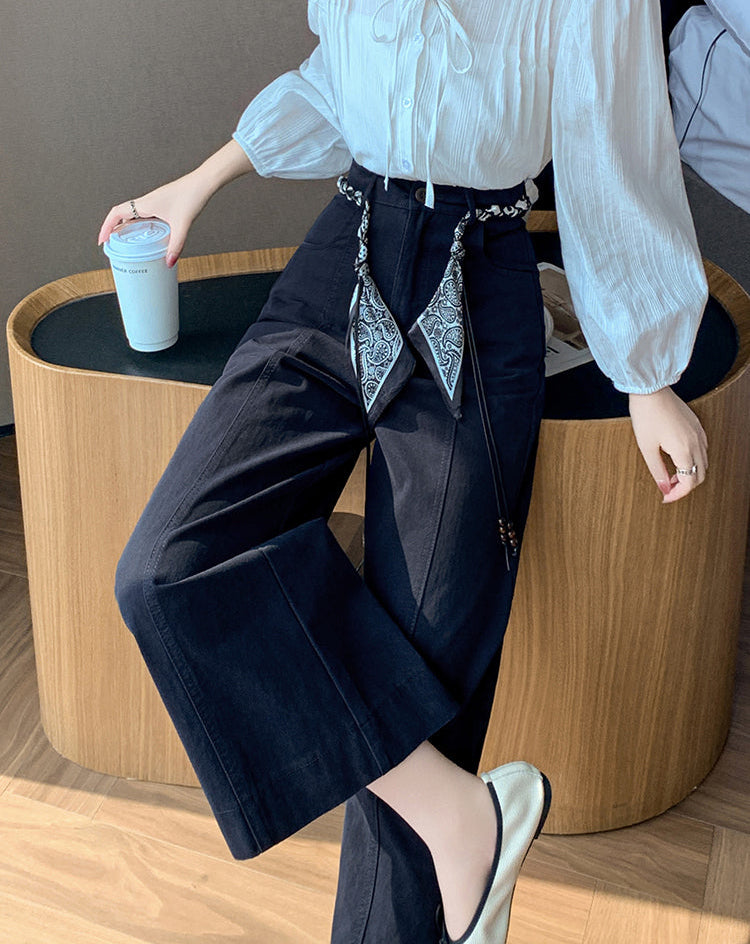 High-Waisted Boho Wide-Leg Trousers With Scarf Belt