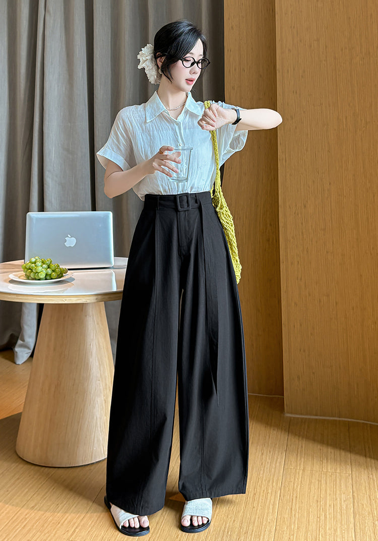 Olive Pleated Palazzo Pants-Wide Belted Culottes