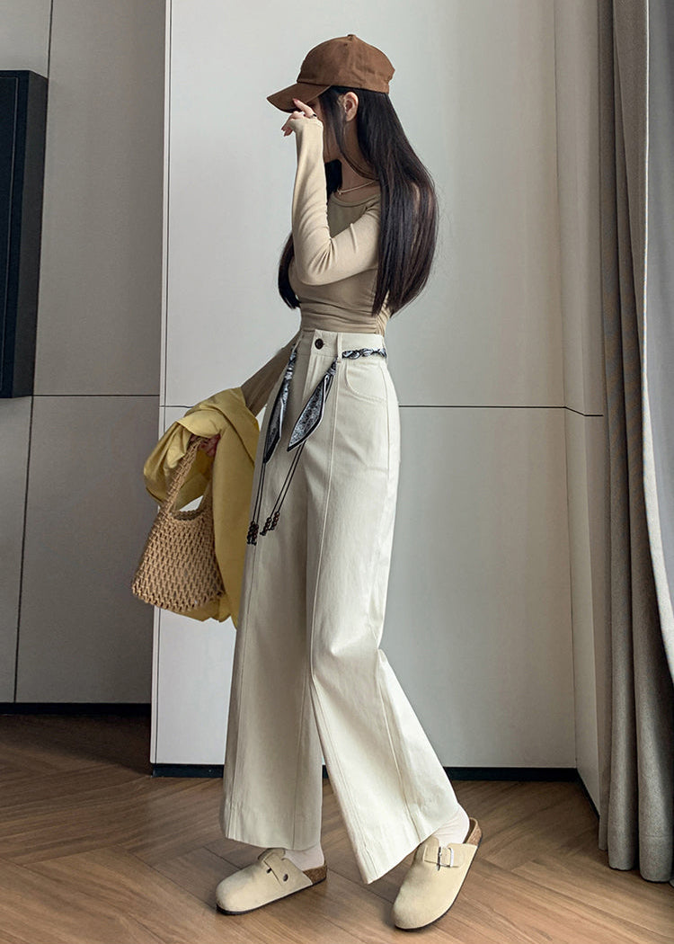 High-Waisted Boho Wide-Leg Trousers With Scarf Belt