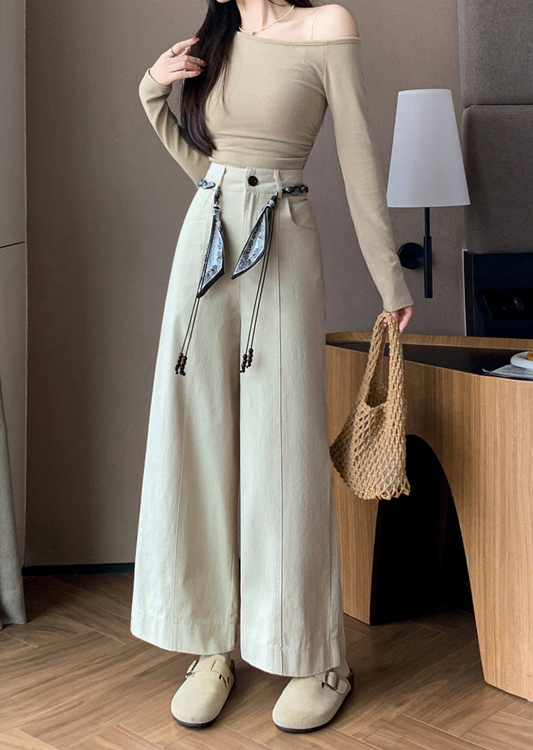 High-Waisted Boho Wide-Leg Trousers With Scarf Belt