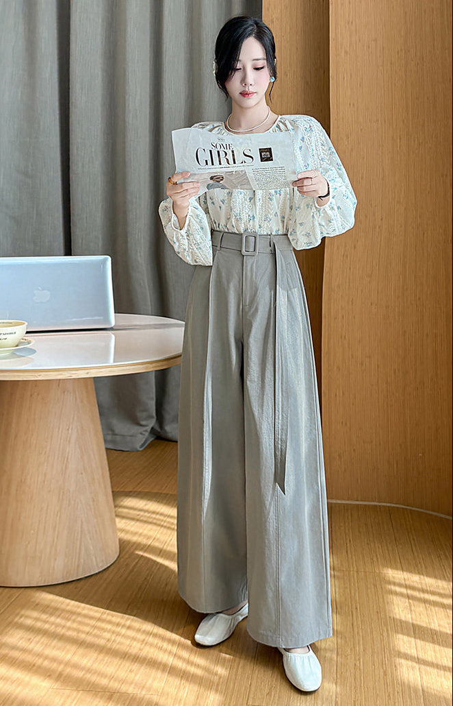 Olive Pleated Palazzo Pants-Wide Belted Culottes