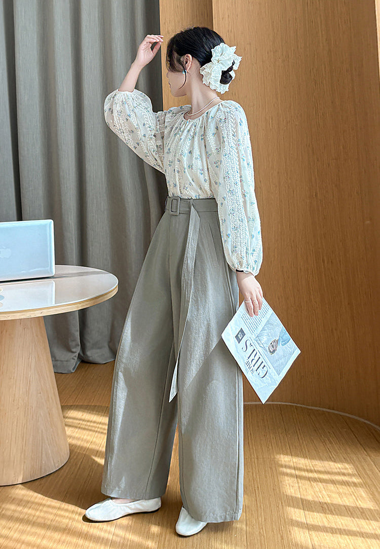 Olive Pleated Palazzo Pants-Wide Belted Culottes