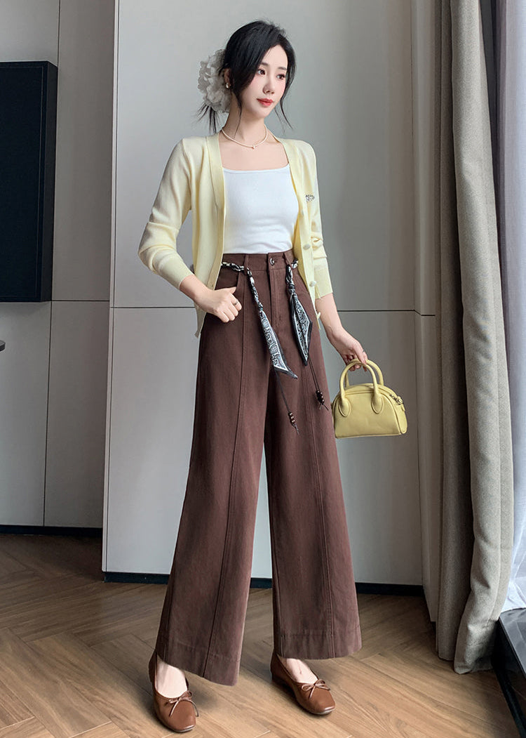 High-Waisted Boho Wide-Leg Trousers With Scarf Belt