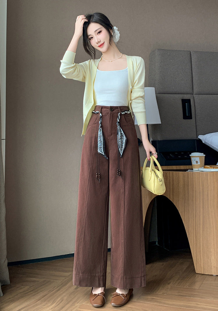 High-Waisted Boho Wide-Leg Trousers With Scarf Belt