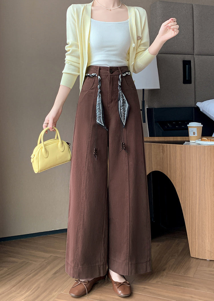 High-Waisted Boho Wide-Leg Trousers With Scarf Belt