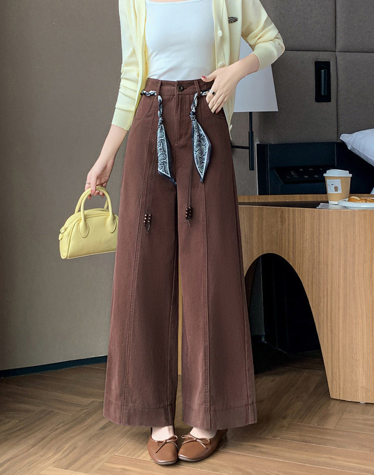 High-Waisted Boho Wide-Leg Trousers With Scarf Belt