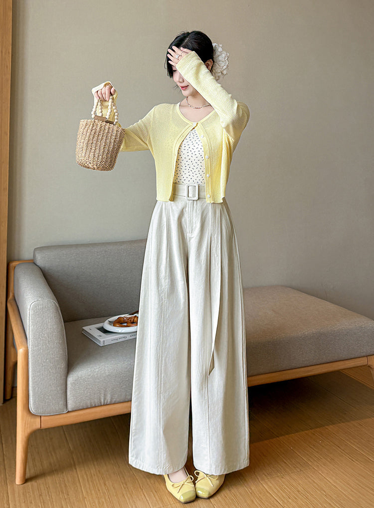 Olive Pleated Palazzo Pants-Wide Belted Culottes