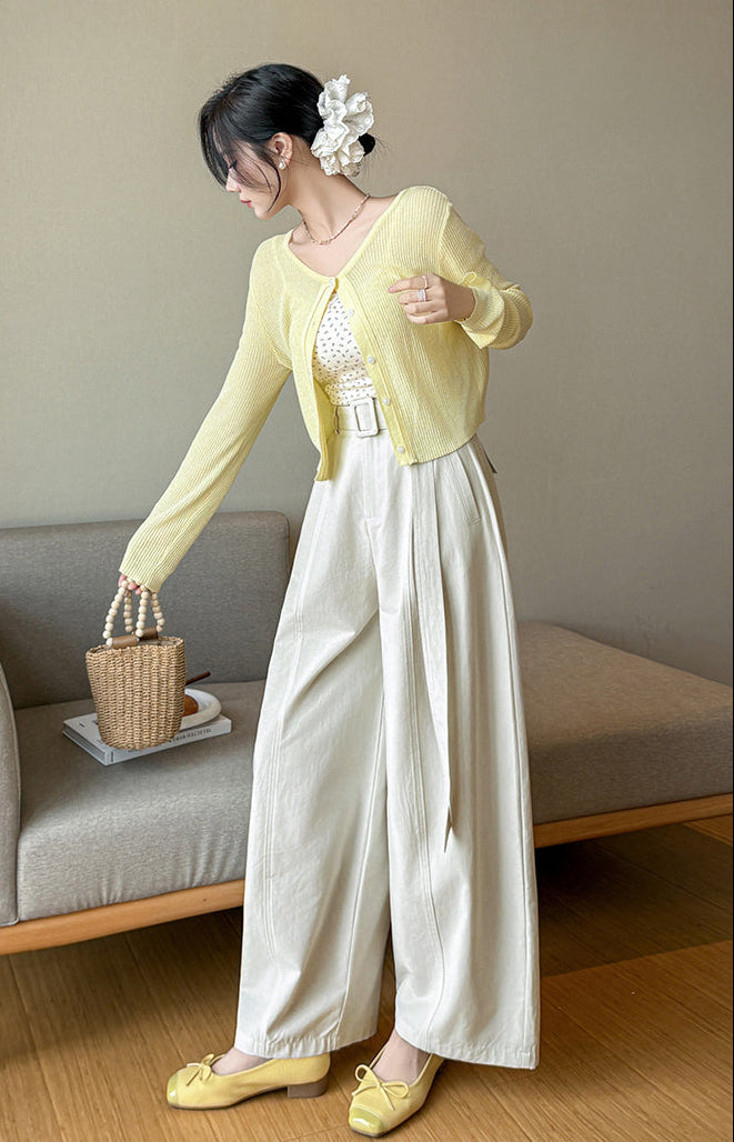 Olive Pleated Palazzo Pants-Wide Belted Culottes