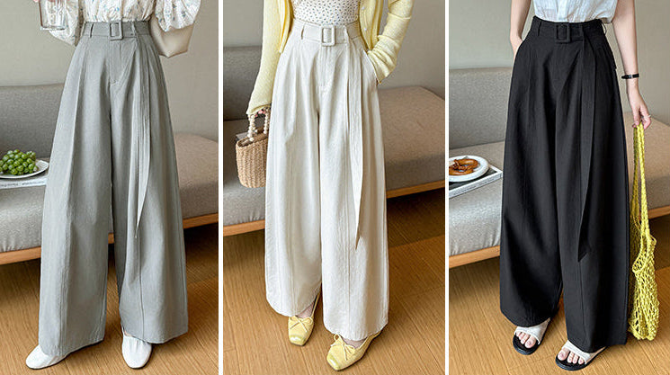 Olive Pleated Palazzo Pants-Wide Belted Culottes
