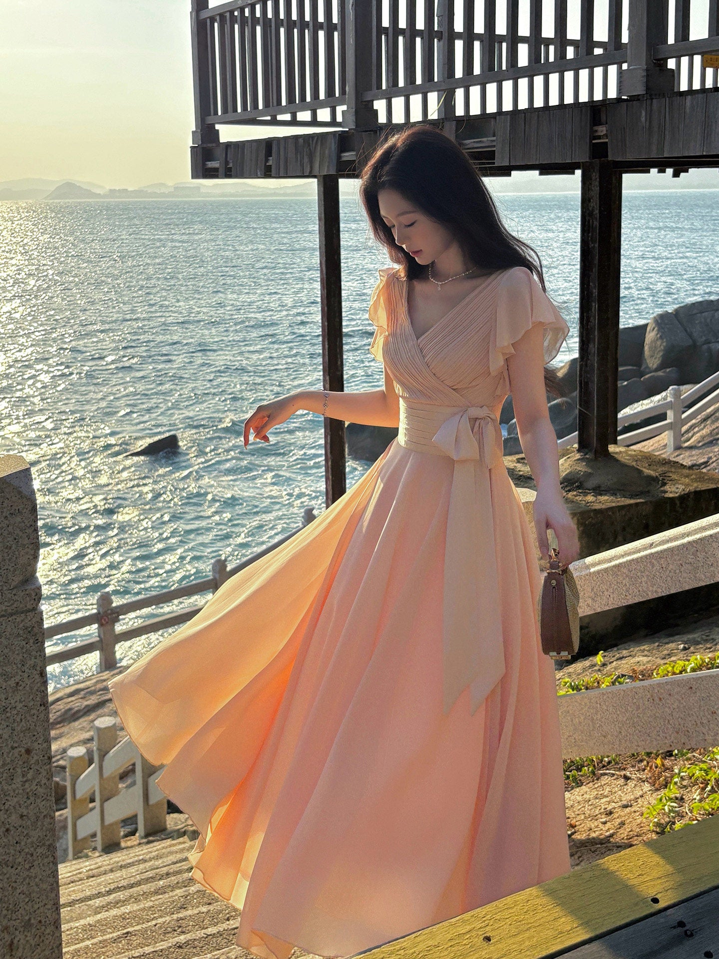 The Golden Hour Flutter-Sleeve Maxi Dress