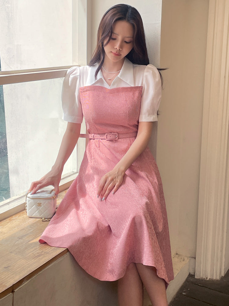 Peony Pink A-Line Dress with Layered Collar