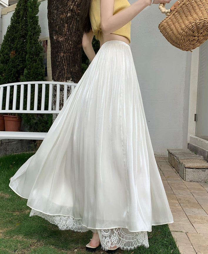 Women's Pleated Mesh Maxi Skirt With Eyelash Lace Trim