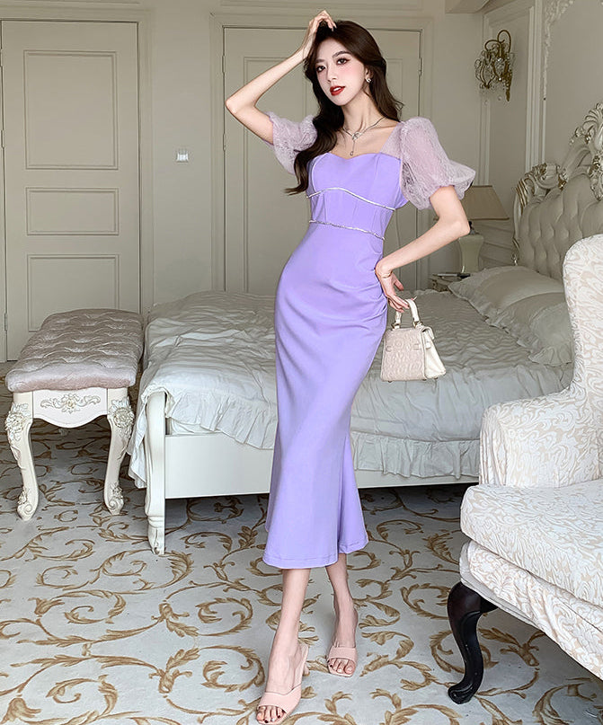 Valentina Lace-Sleeve Pastel Midi
