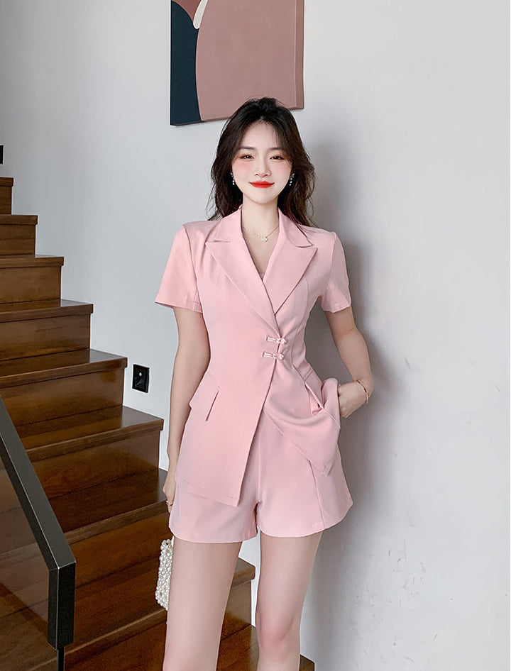 Sakura Pink Chinese-Fusion Tailored Shorts Set