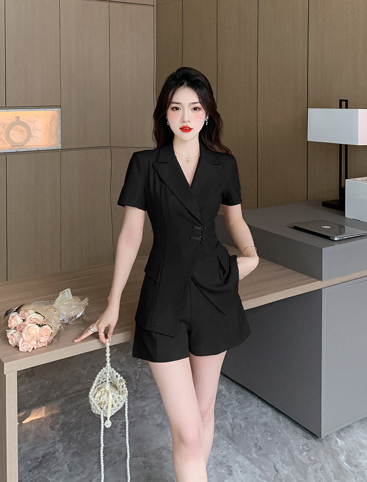 Sakura Pink Chinese-Fusion Tailored Shorts Set