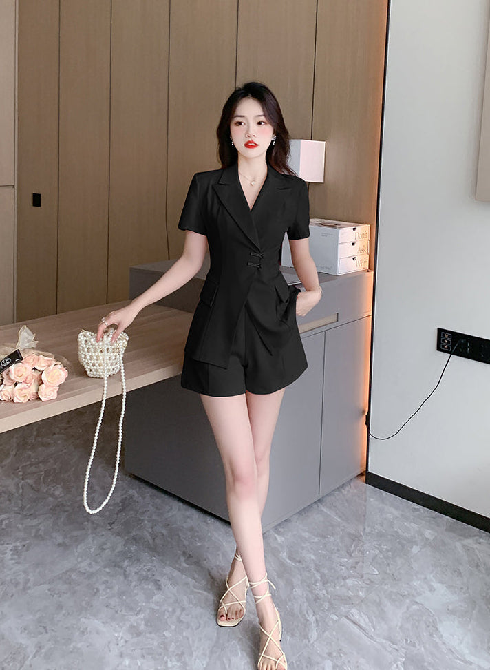 Sakura Pink Chinese-Fusion Tailored Shorts Set