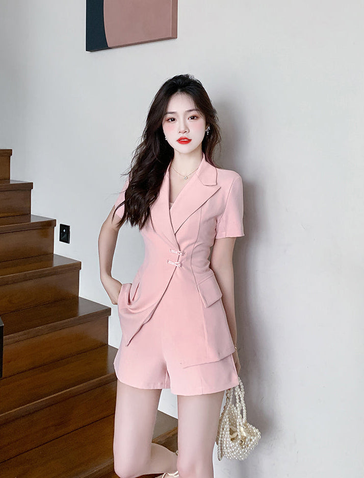 Sakura Pink Chinese-Fusion Tailored Shorts Set