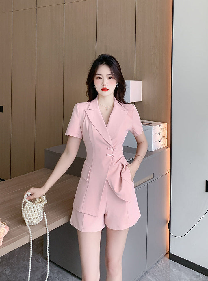 Sakura Pink Chinese-Fusion Tailored Shorts Set