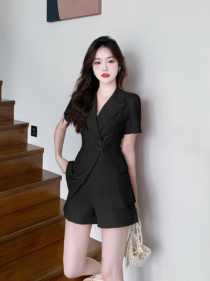 Sakura Pink Chinese-Fusion Tailored Shorts Set