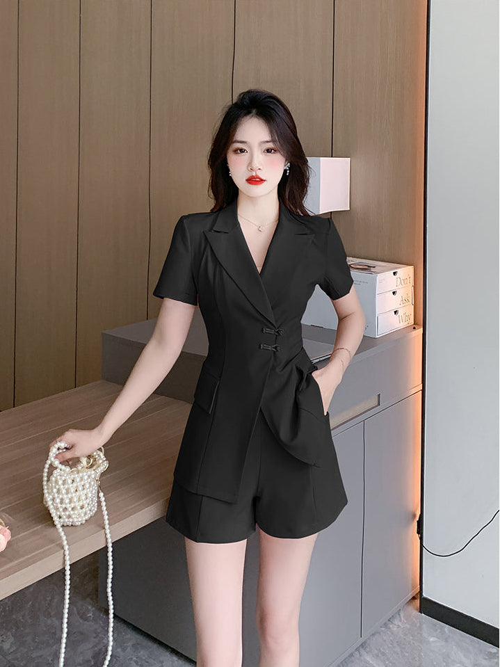 Sakura Pink Chinese-Fusion Tailored Shorts Set