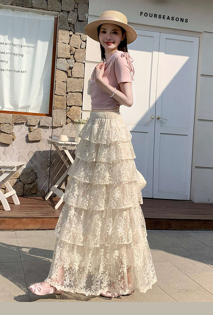 Floral Lace Tiered Rufle Skirt