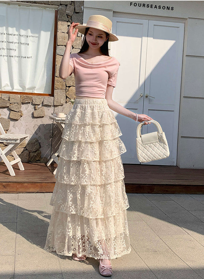Floral Lace Tiered Rufle Skirt