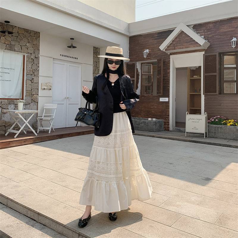 Seraphina Lace-Trim Tieres Maxi Skirt