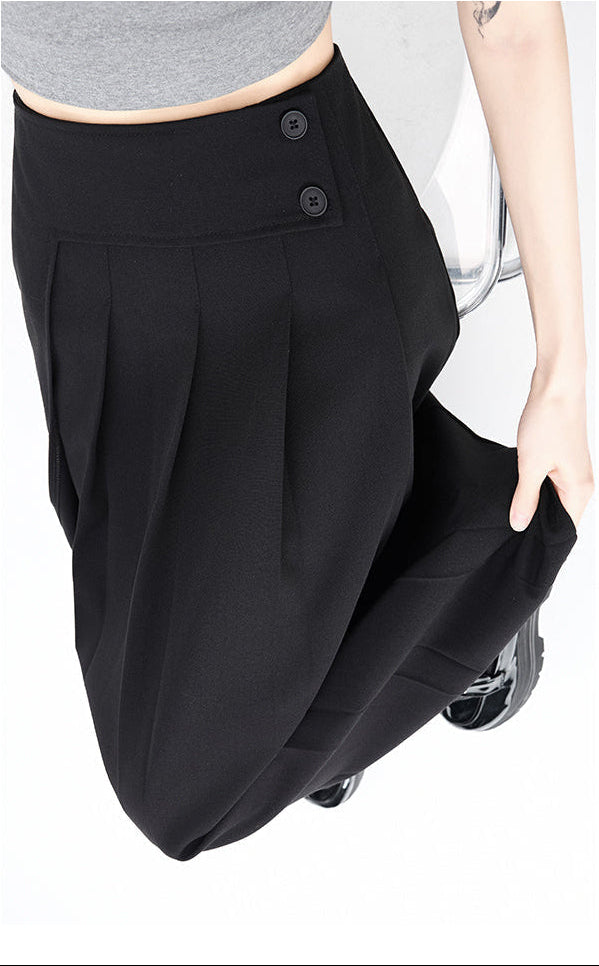 Asymmetric Waist High-Rise Pleated Midi Skirt