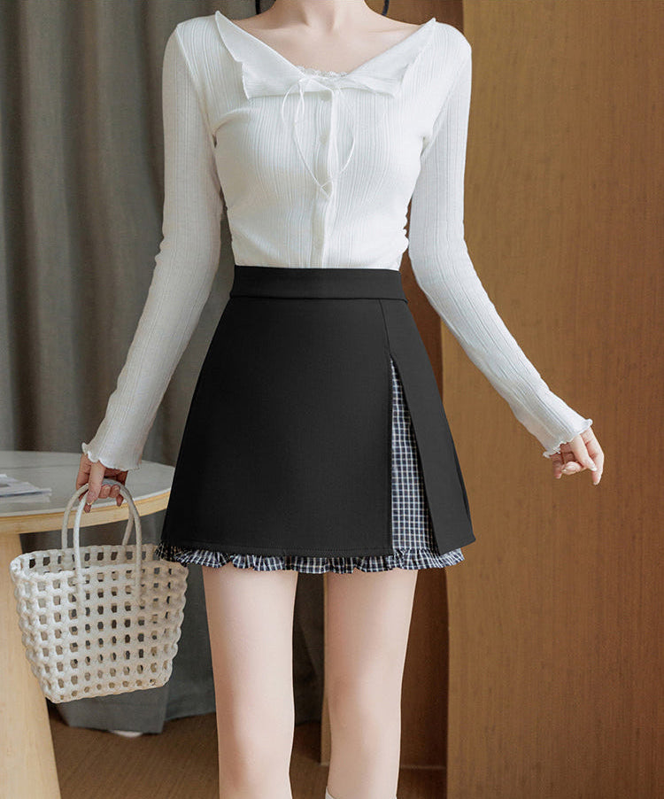 Double-Layer Split Mini Skirt