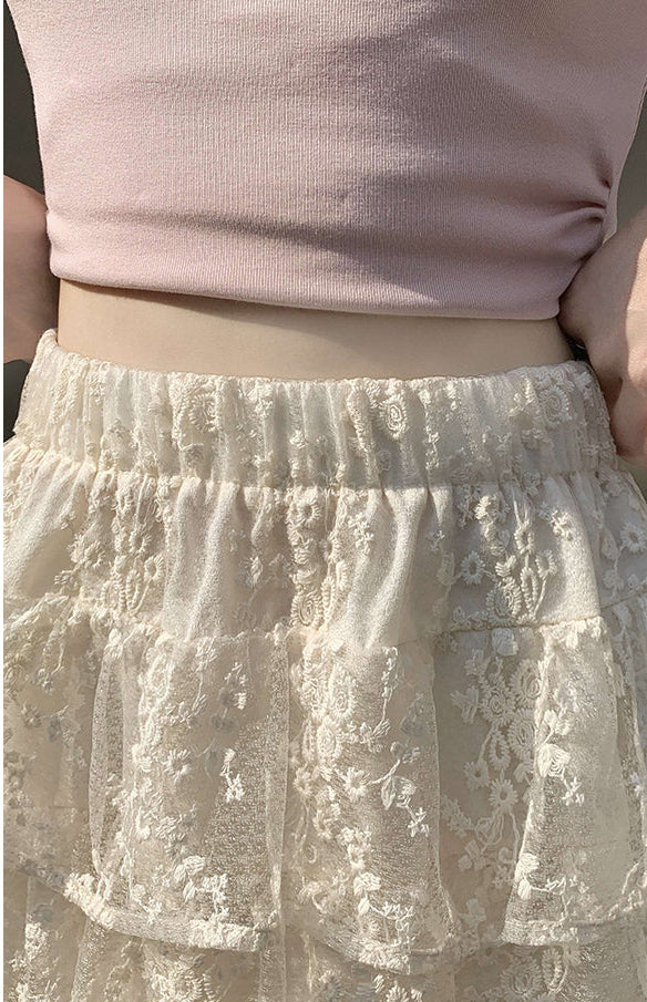 Floral Lace Tiered Rufle Skirt