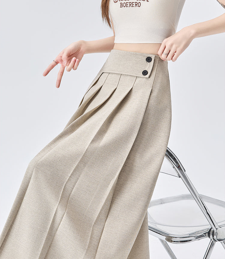 Asymmetric Waist High-Rise Pleated Midi Skirt