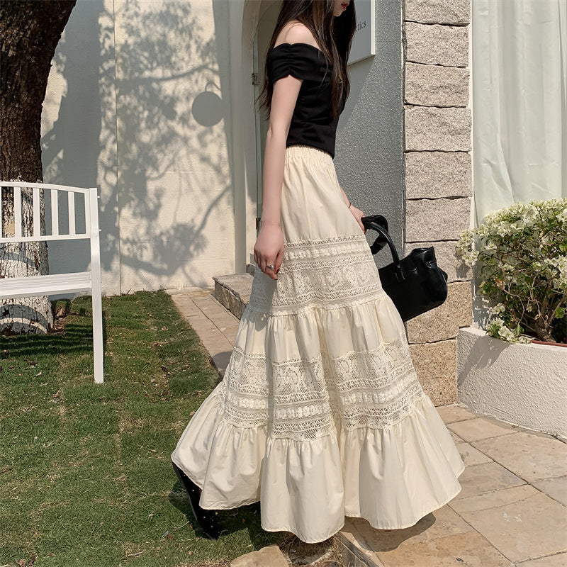 Seraphina Lace-Trim Tieres Maxi Skirt