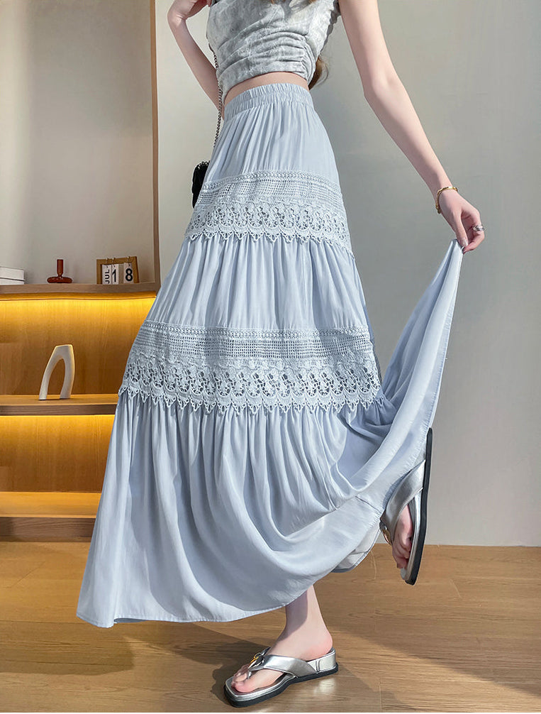 Prairie Dreams Crochet-Inlay Long Skirt