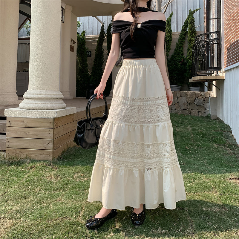 Seraphina Lace-Trim Tieres Maxi Skirt