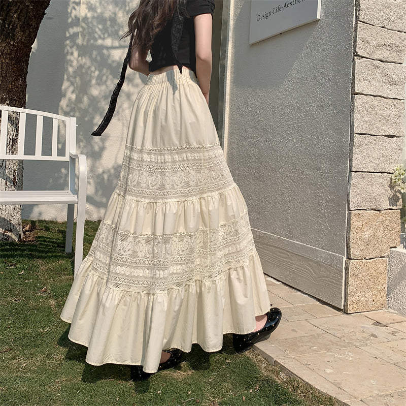 Seraphina Lace-Trim Tieres Maxi Skirt