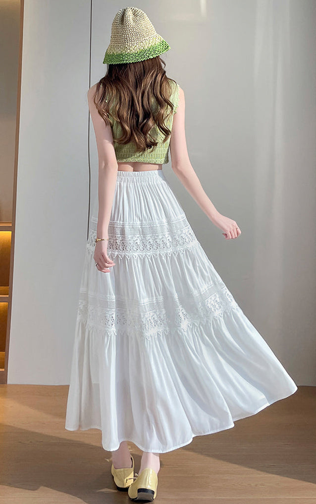 Prairie Dreams Crochet-Inlay Long Skirt