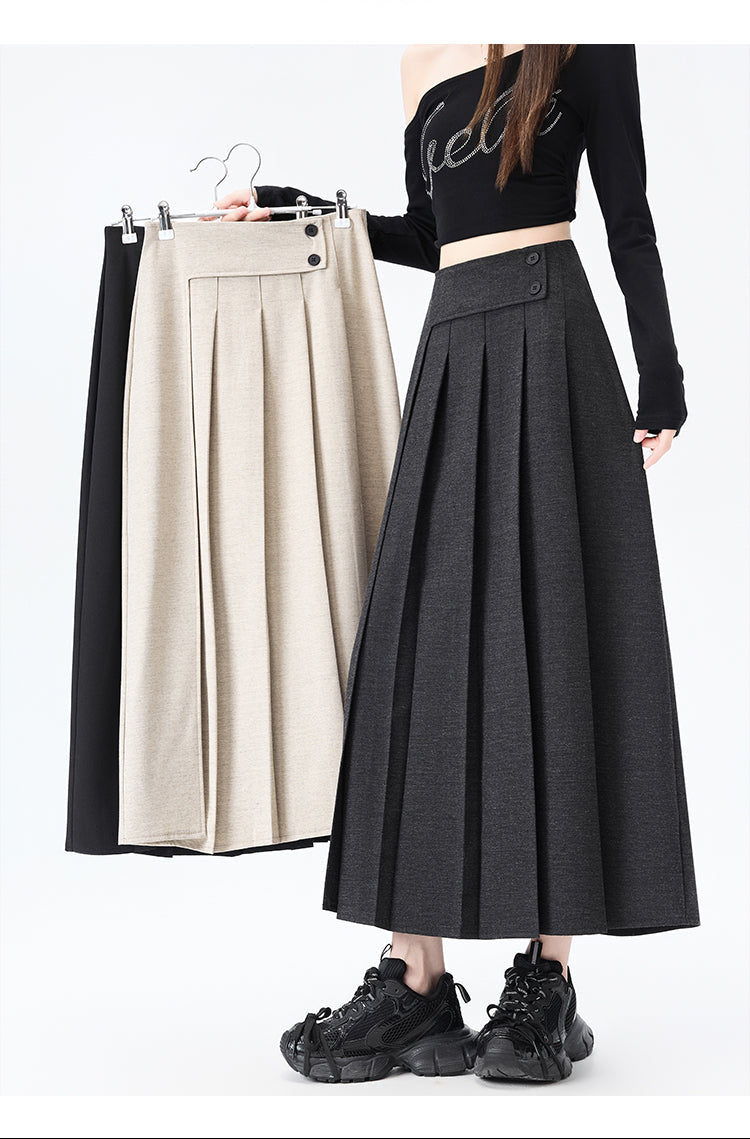 Asymmetric Waist High-Rise Pleated Midi Skirt
