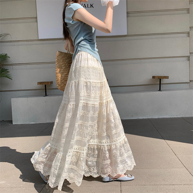 Vintage-Inspired Tiered Lace Maxi Skirt