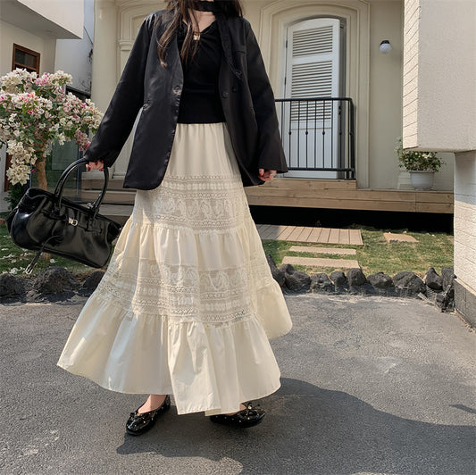 Seraphina Lace-Trim Tieres Maxi Skirt