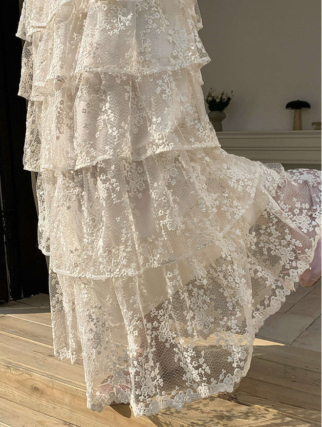 Floral Lace Tiered Rufle Skirt
