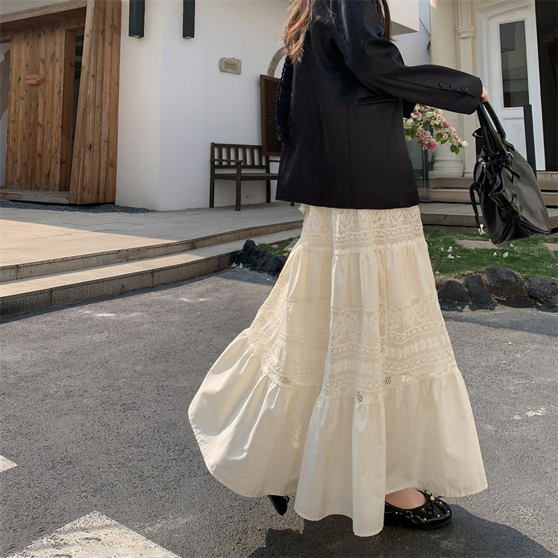 Seraphina Lace-Trim Tieres Maxi Skirt